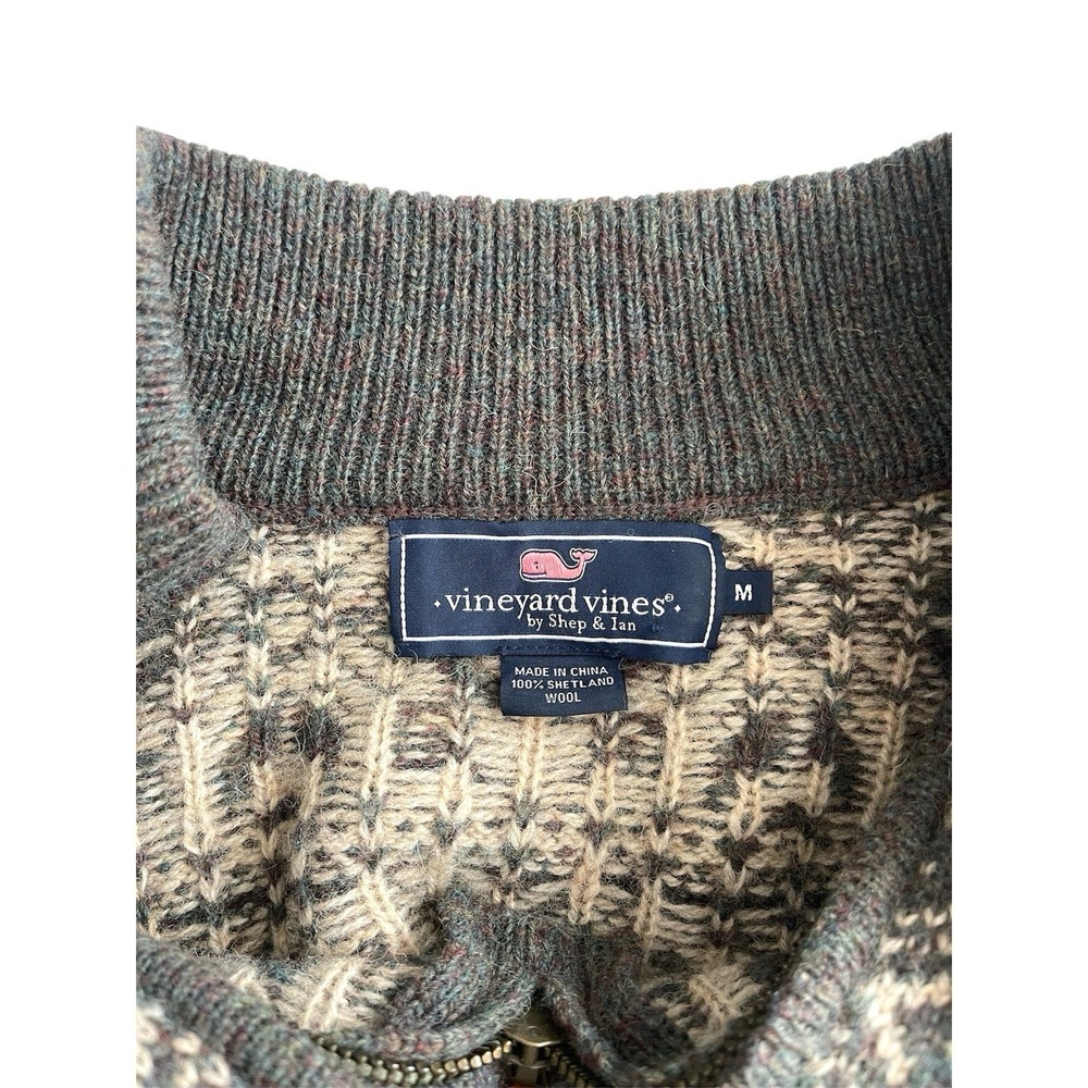 Men's Vineyard Vines Fair Isle 1/4 zip Shetland Grey Wool Sweater Nordic Ski M - Picture 5 of 12